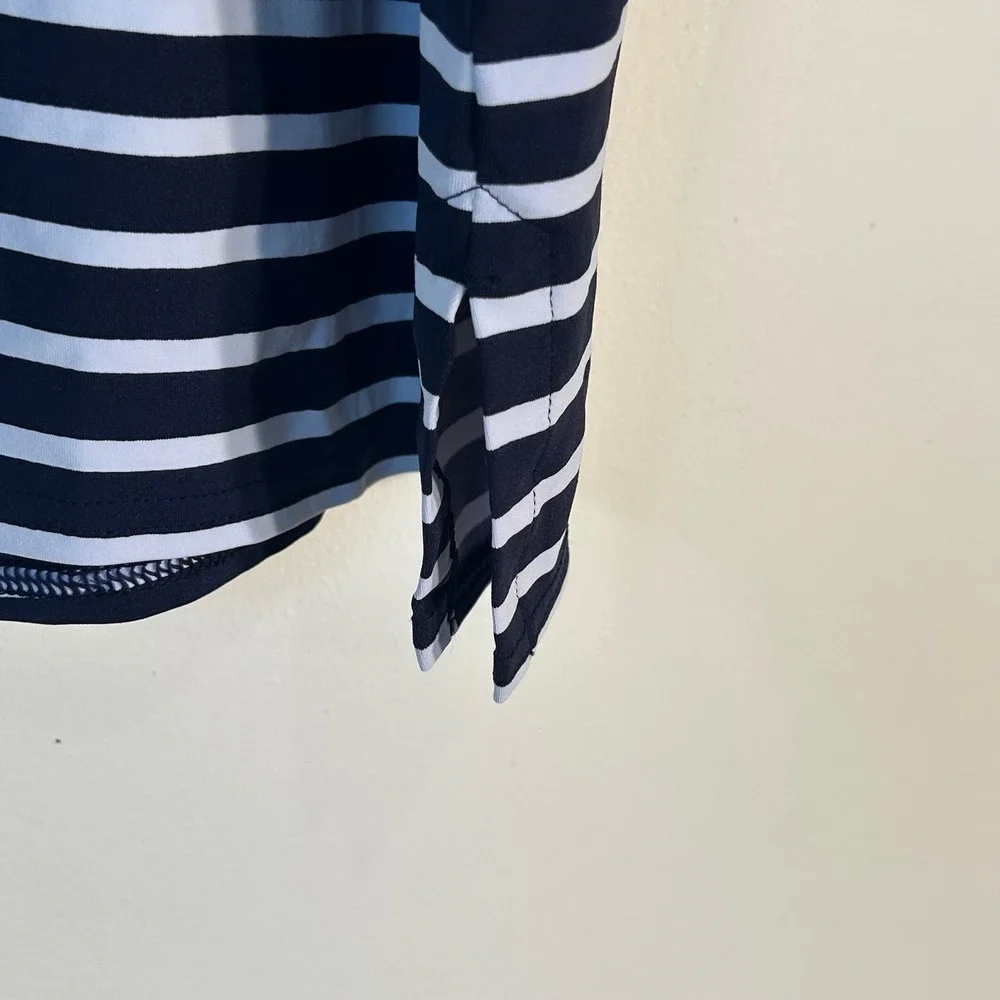 Lands' End Womens XL Petite‎ Navy Blue White Striped Swim Tunic Rash Guard Top
